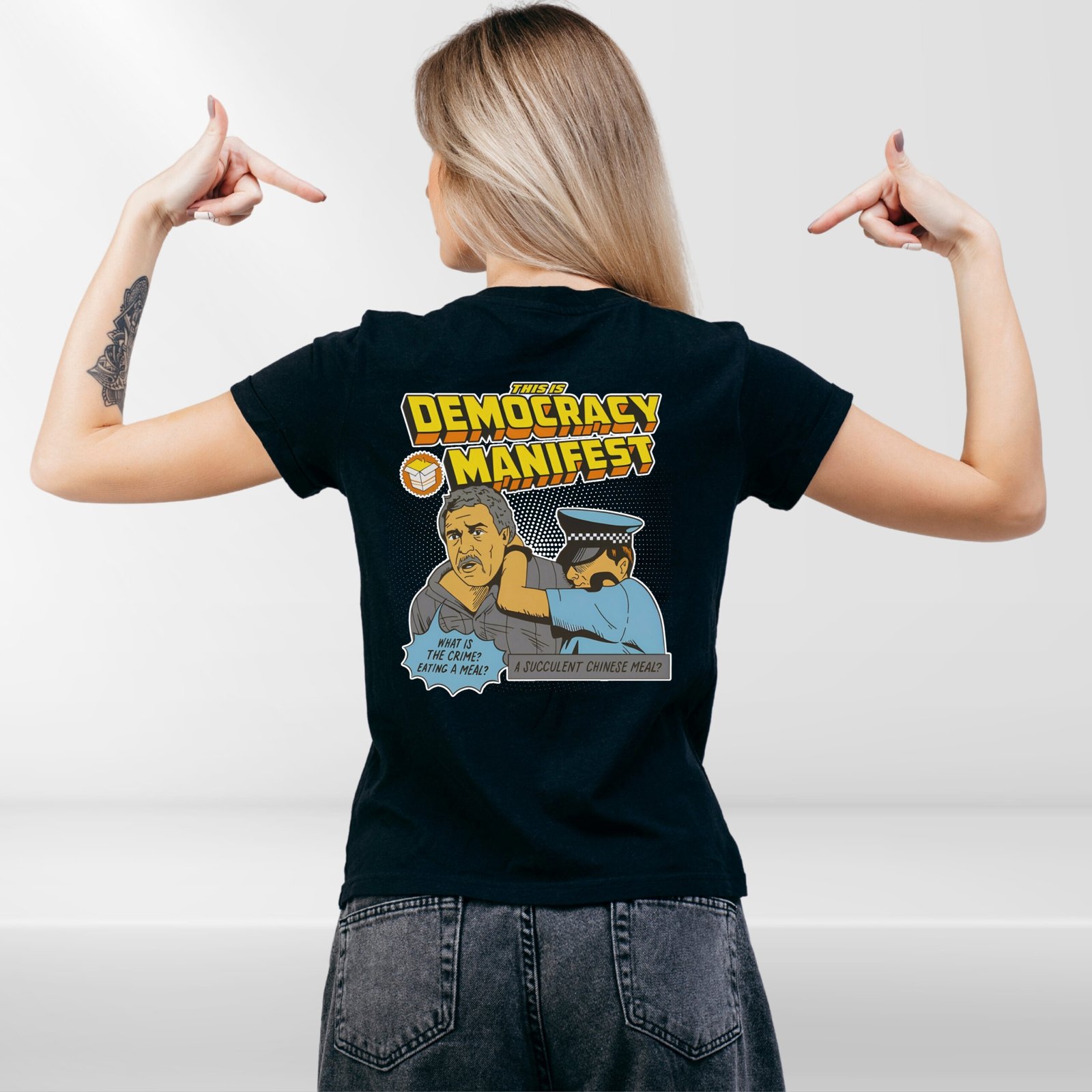 Democracy Manifest T-Shirt – Funny "Succulent Chinese Meal" Meme Tee | Unisex Gift for Meme Lovers, Kids & Adults