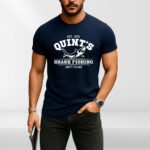Jaws Quint’s Shark Fishing T-Shirt | Amity Island 1975 Retro Tee | Men’s Shark Hunter Graphic Shirt | Classic Movie Fan Gift