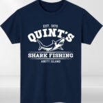 Jaws Quint’s Shark Fishing T-Shirt | Amity Island 1975 Retro Tee | Men’s Shark Hunter Graphic Shirt | Classic Movie Fan Gift