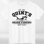 Jaws Quint’s Shark Fishing T-Shirt | Amity Island 1975 Retro Tee | Men’s Shark Hunter Graphic Shirt | Classic Movie Fan Gift
