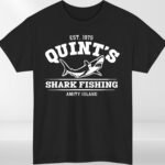 Jaws Quint’s Shark Fishing T-Shirt | Amity Island 1975 Retro Tee | Men’s Shark Hunter Graphic Shirt | Classic Movie Fan Gift