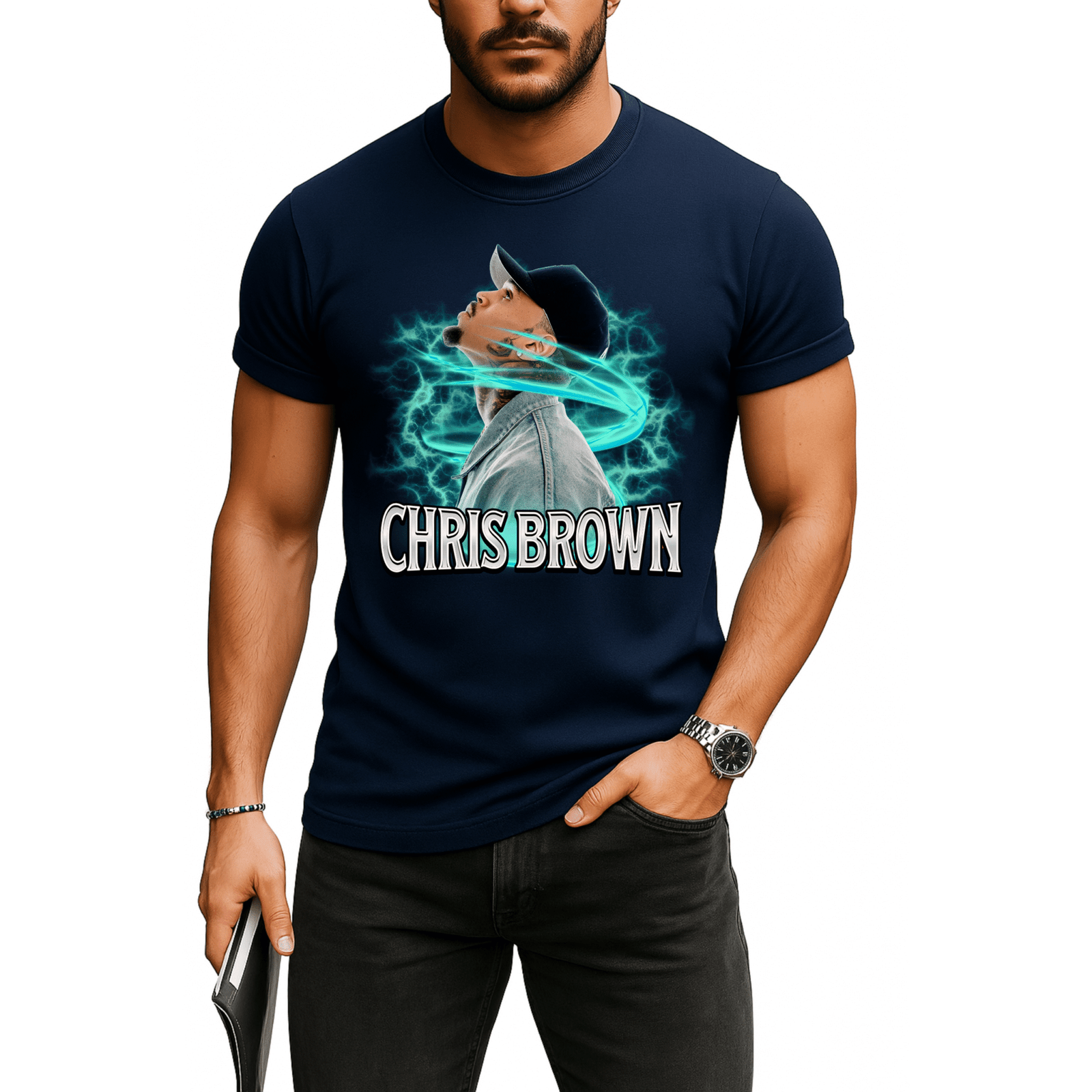 Chris Brown Electric Energy Graphic T-Shirt – Navy Blue