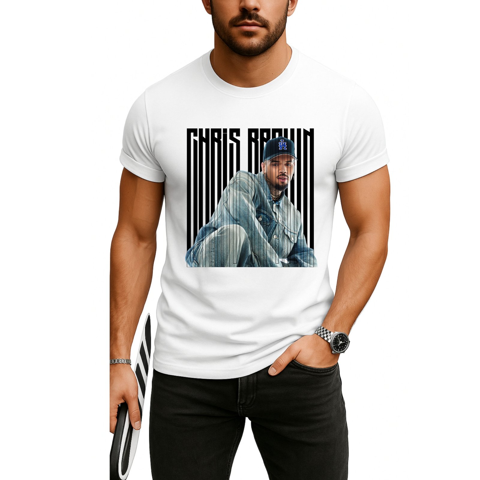 Chris Brown Barcode Style Graphic T-Shirt – White