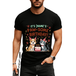Personalized Paw-some Birthday T-Shirt – Cute Dog and Cat Birthday Shirt for Kids