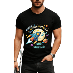 Mission Birthday Rocket T-Shirt – Custom Kids Space Birthday Shirt with Name and Age