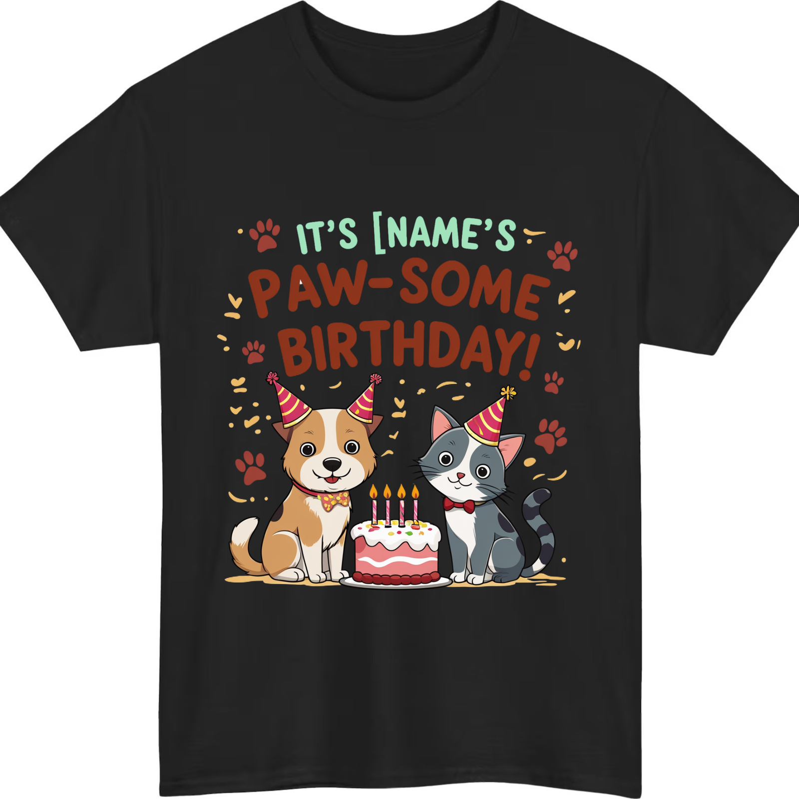 Personalized Paw-some Birthday T-Shirt – Cute Dog and Cat Birthday Shirt for Kids