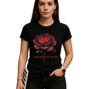 Chase Atlantic Rose Graphic T-Shirt – Bold Red Flower Band Tee for Fans