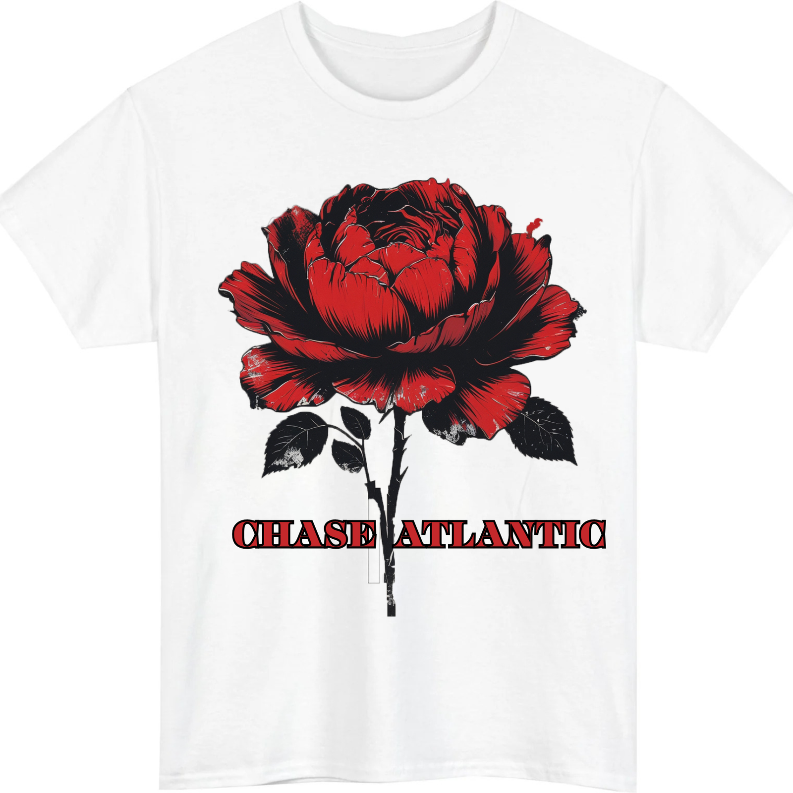 Chase Atlantic Rose Graphic T-Shirt – Bold Red Flower Band Tee for Fans